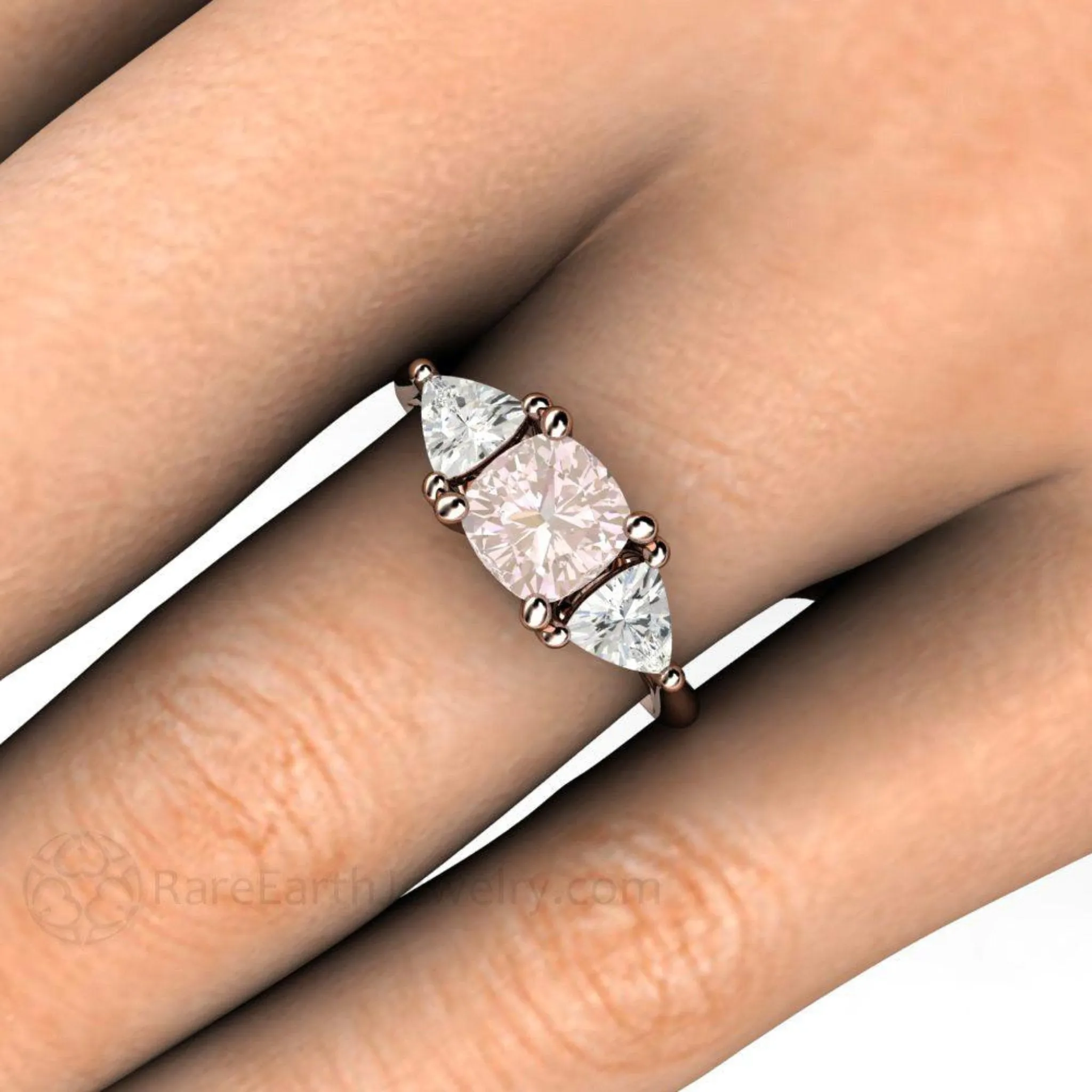 Light Pink Sapphire Engagement Ring | Cushion Cut with White Sapphire Accents