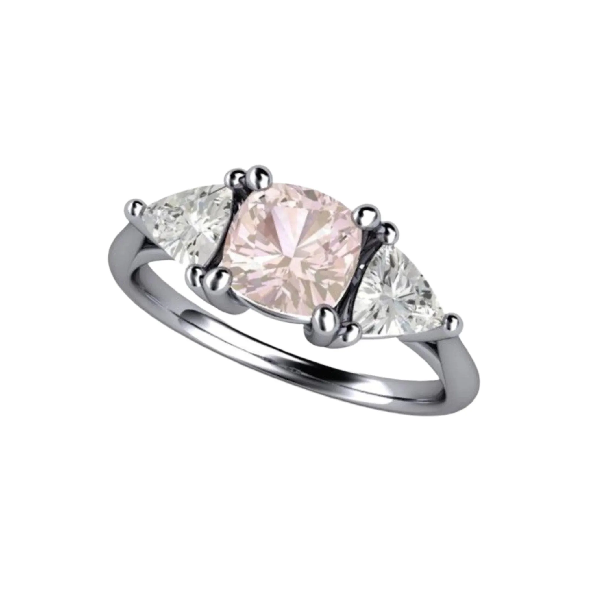 Light Pink Sapphire Engagement Ring | Cushion Cut with White Sapphire Accents