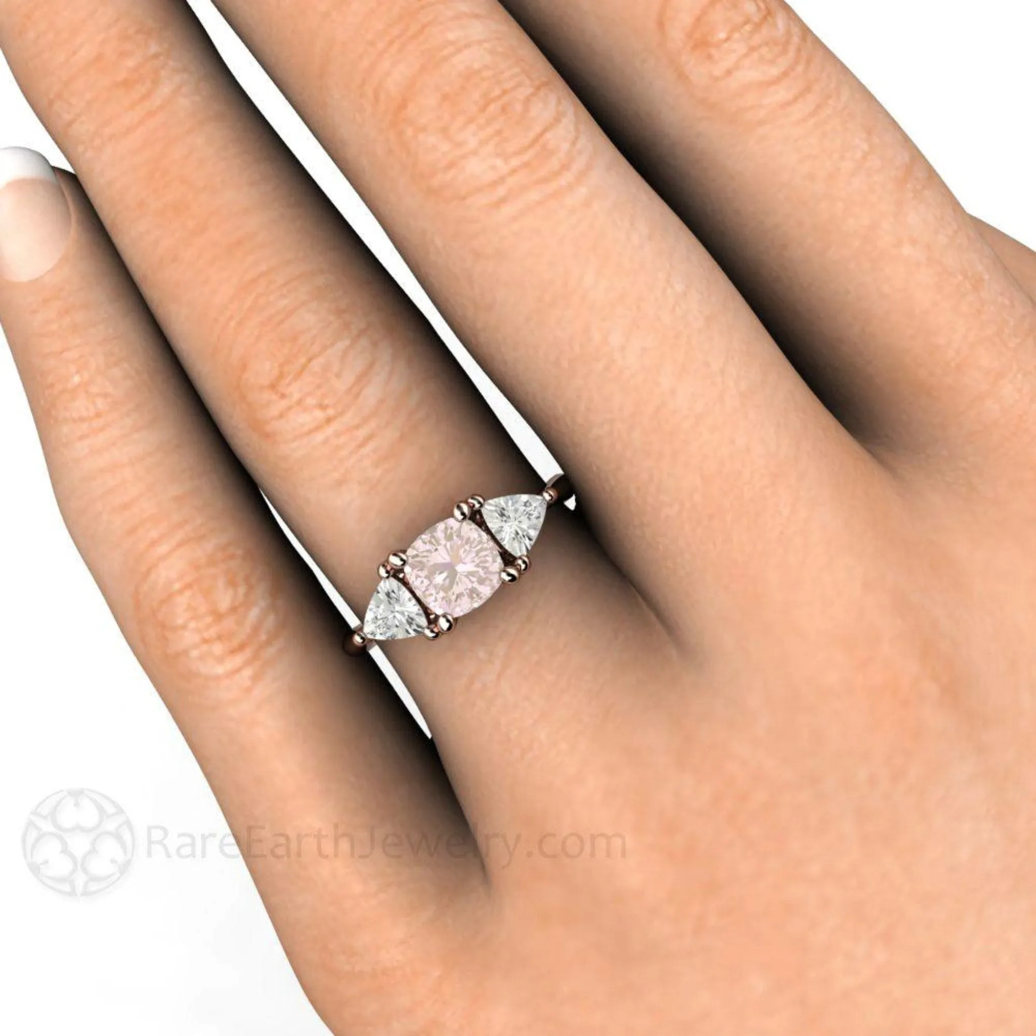 Light Pink Sapphire Engagement Ring | Cushion Cut with White Sapphire Accents