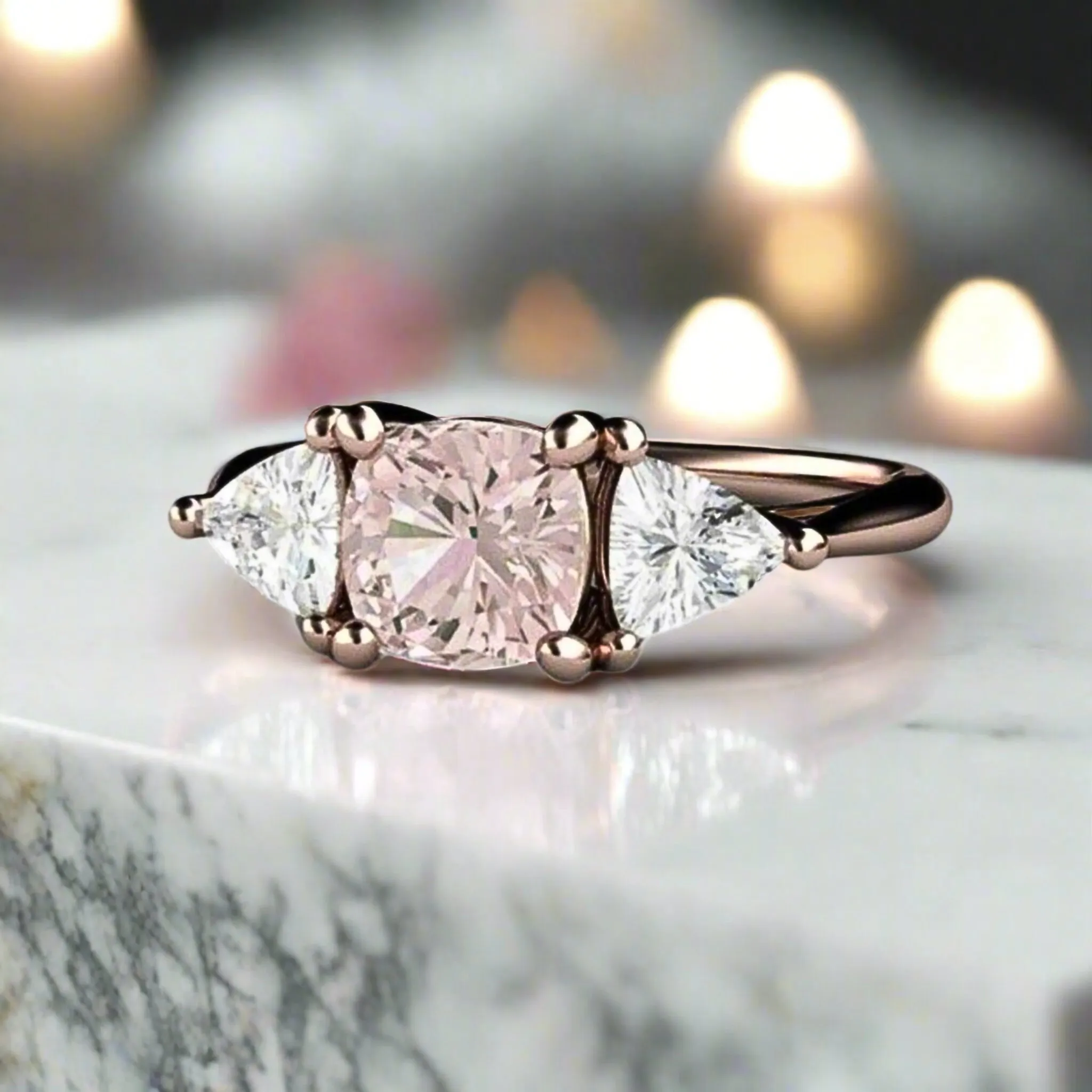 Light Pink Sapphire Engagement Ring | Cushion Cut with White Sapphire Accents