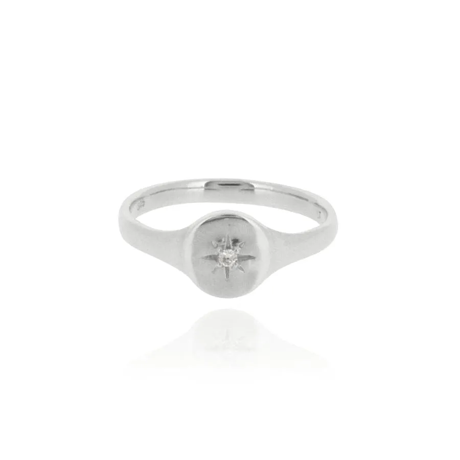 Linda Tahija North Star Diamond Signet Ring - White Gold