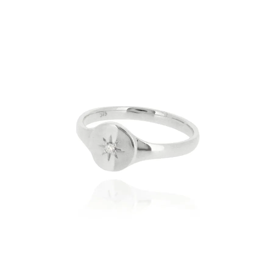 Linda Tahija North Star Diamond Signet Ring - White Gold