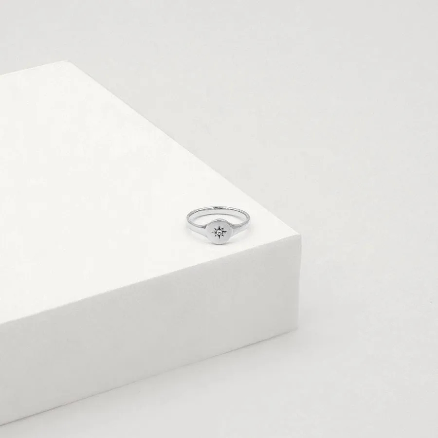 Linda Tahija North Star Diamond Signet Ring - White Gold