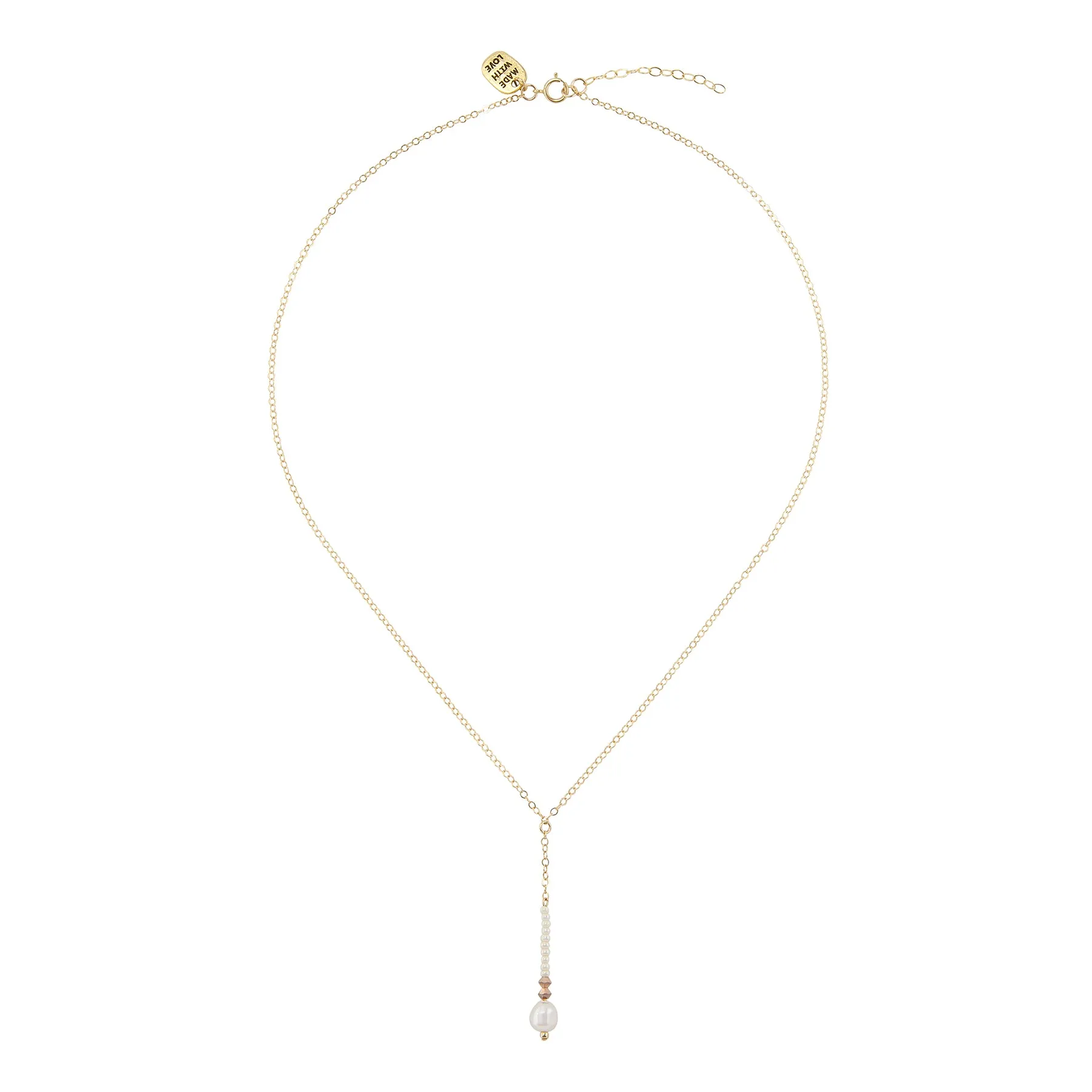 Long Drop Pearl & Crystal Chain Necklace - PEARL