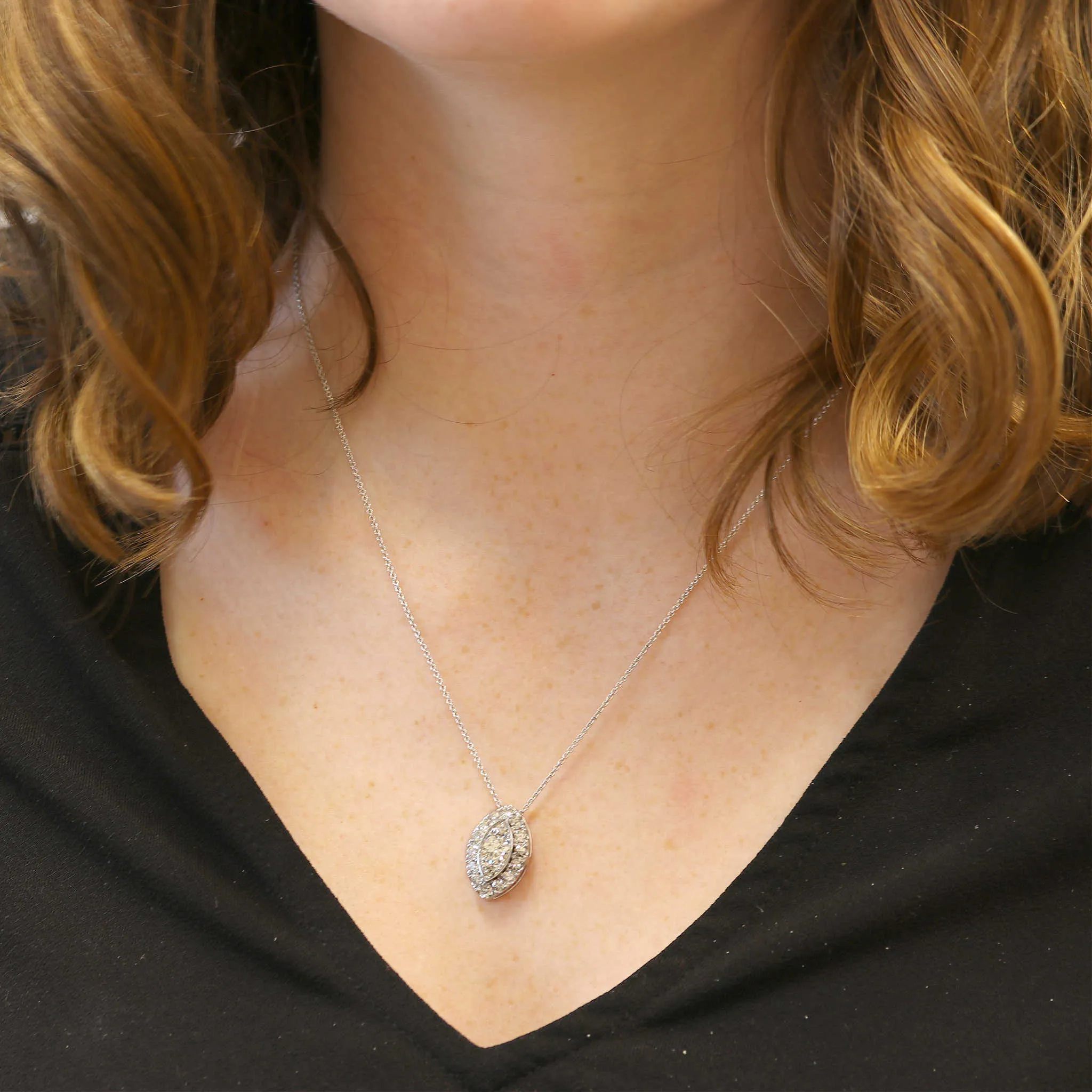 Marquise Shape Cluster Halo Diamond Pendant