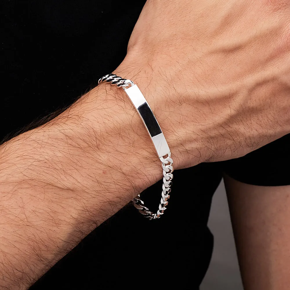 Men's 7mm 925 Silver ID Bracelet | Italian Curb Chain Available in 20cm, 21cm, 23cm