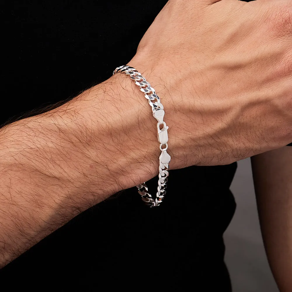 Men's 7mm 925 Silver ID Bracelet | Italian Curb Chain Available in 20cm, 21cm, 23cm