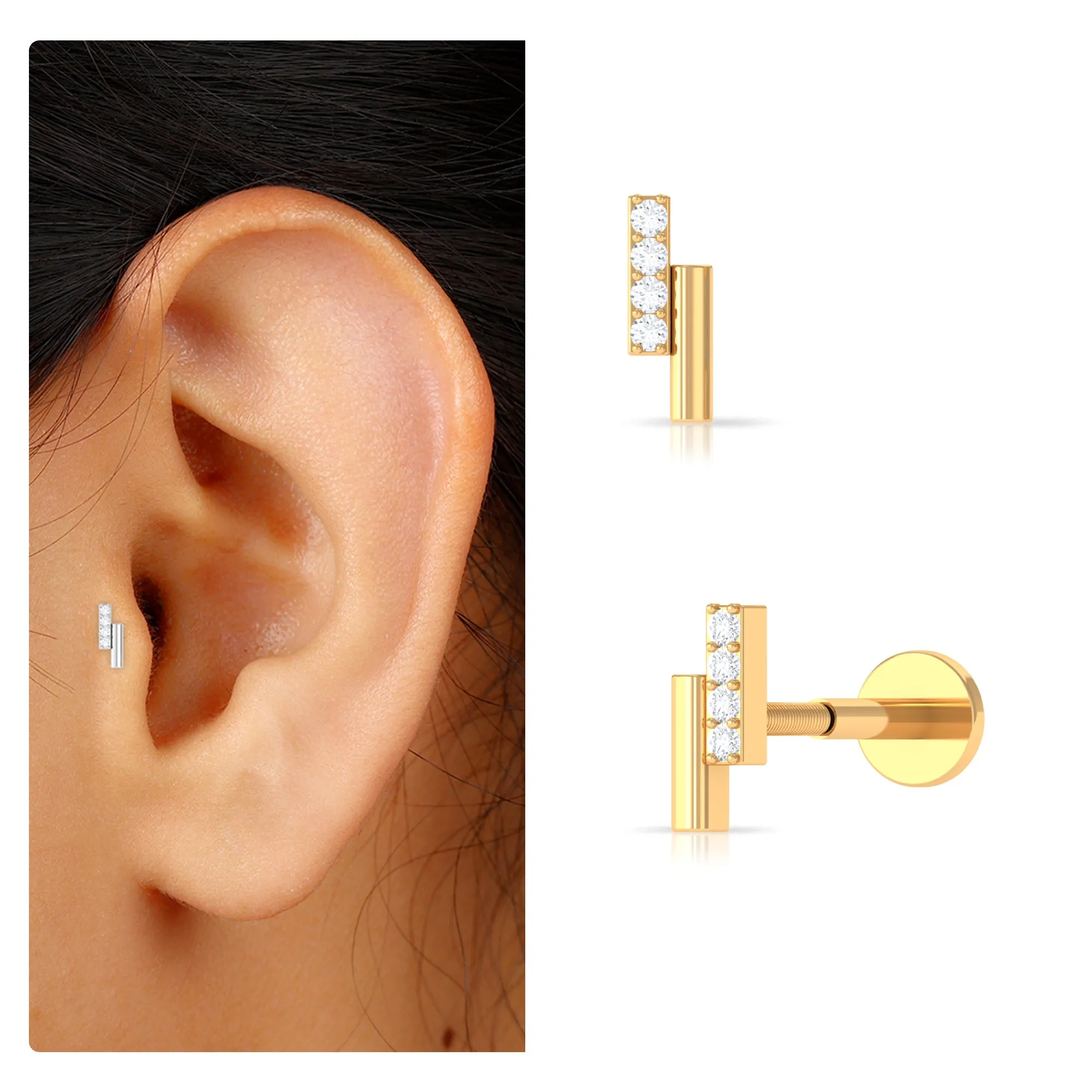 Minimalist Diamond Bar Gold Tragus Earring