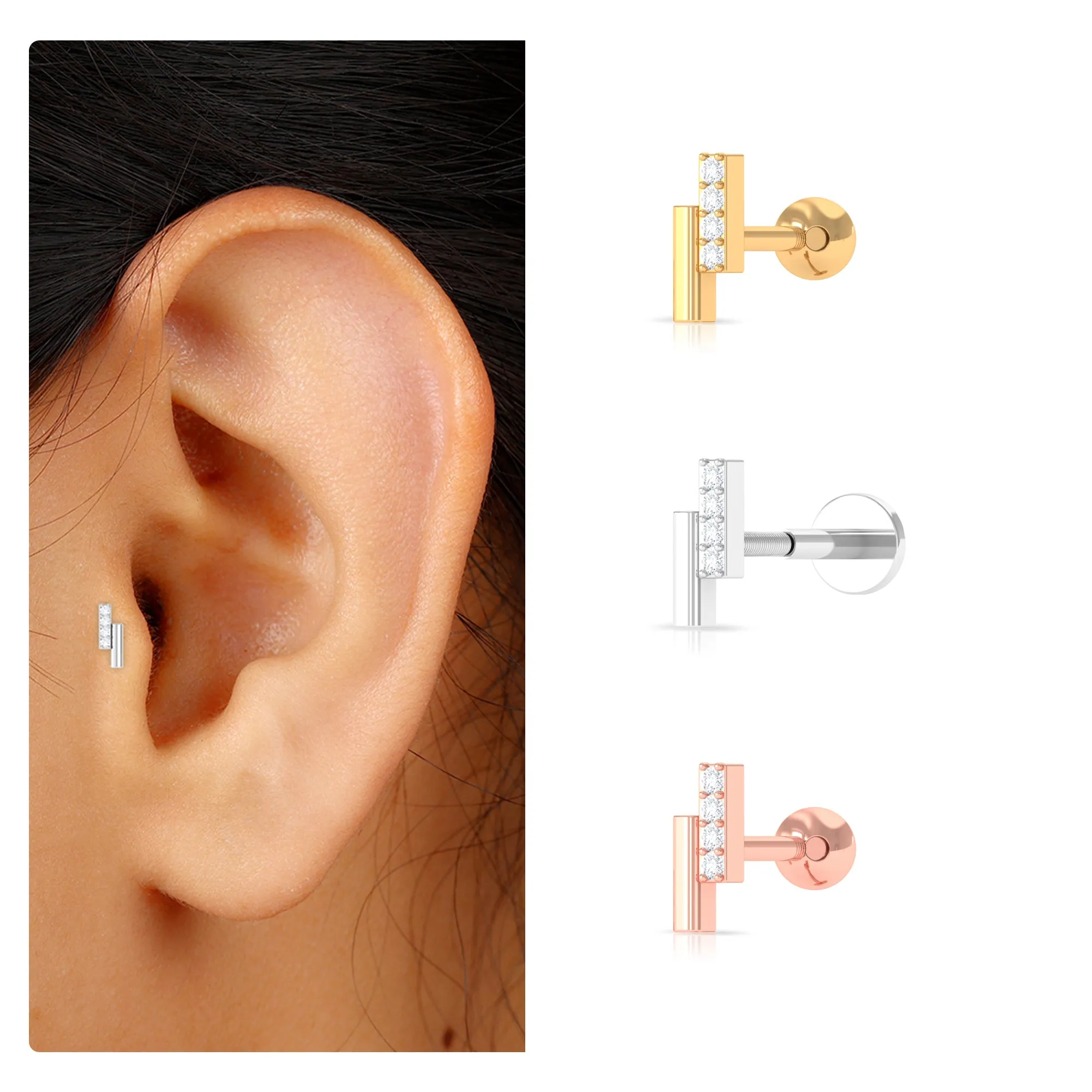 Minimalist Diamond Bar Gold Tragus Earring
