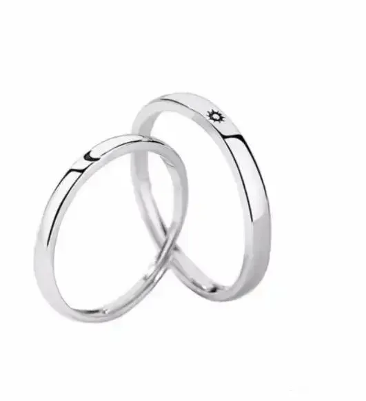Minimalist Silver Sun Moon Adjustable Ring - Couple Engagement Jewelry