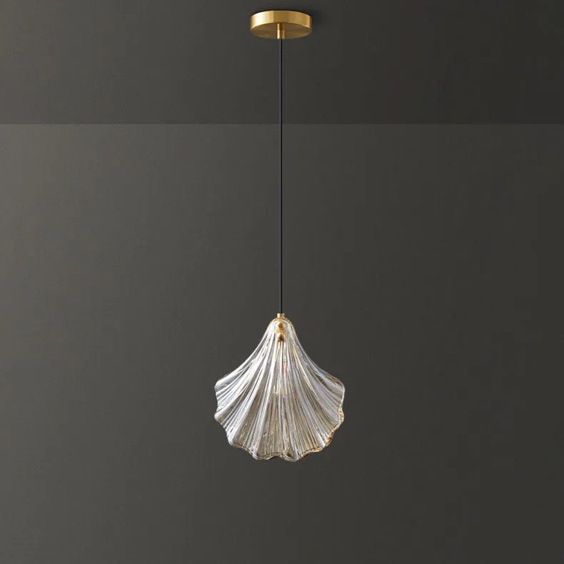 Modern Minimalist Shell All Copper Glass 1-Light Pendant Light For Bedroom