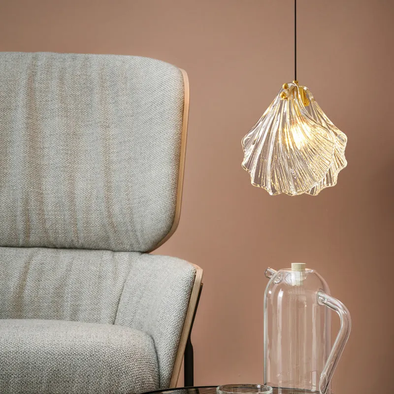 Modern Minimalist Shell All Copper Glass 1-Light Pendant Light For Bedroom