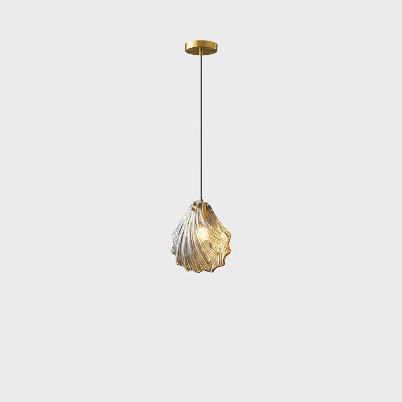 Modern Minimalist Shell All Copper Glass 1-Light Pendant Light For Bedroom