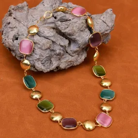 Natural mix  color cat eye square handmade necklace