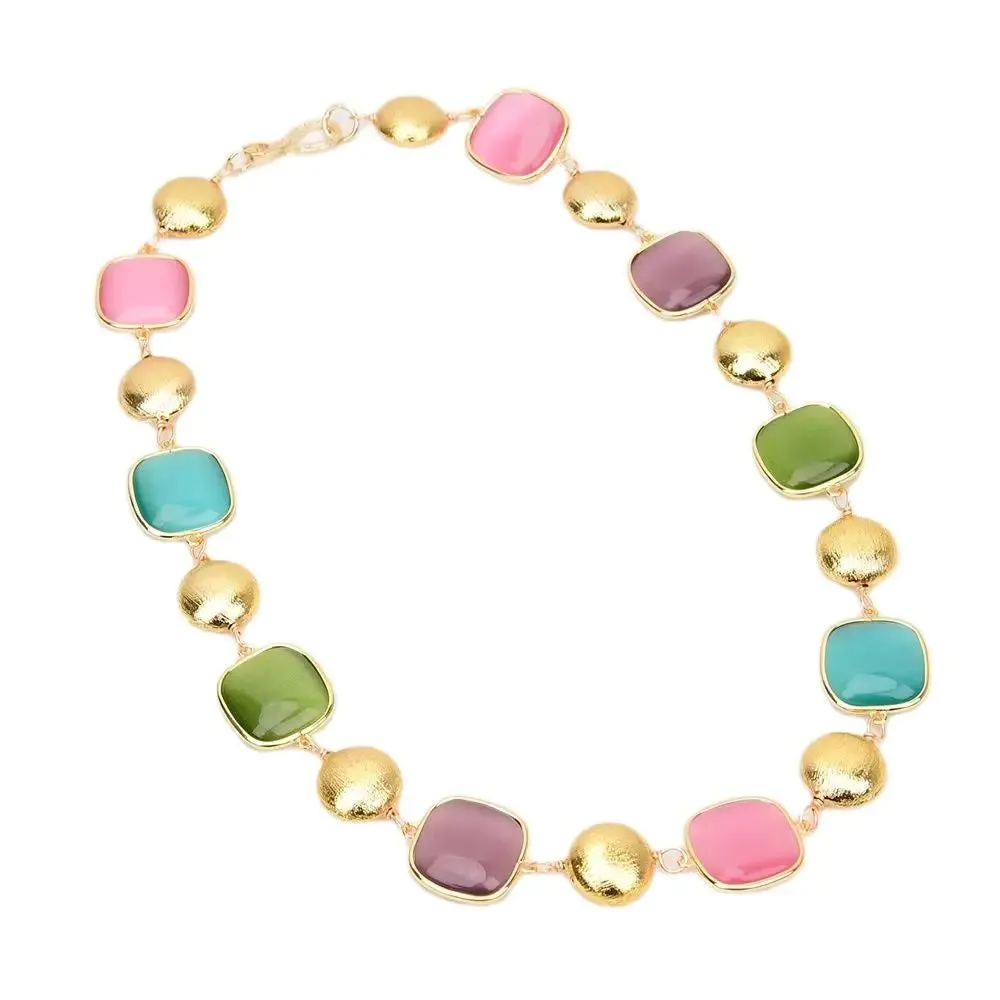 Natural mix  color cat eye square handmade necklace