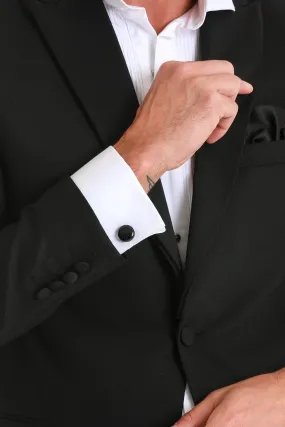 Natural Stone Solid Black Round Cufflinks