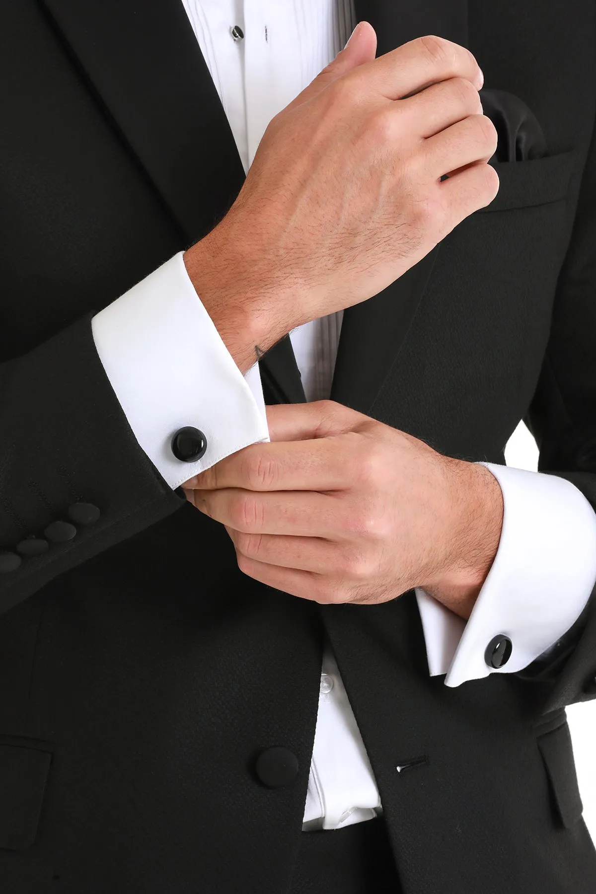 Natural Stone Solid Black Round Cufflinks