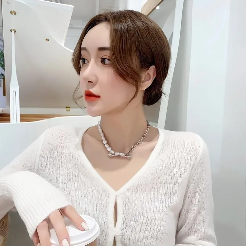 Necklace Charm Jewelry CJMOS33 Irregular Pearl Thick Chain Fashion