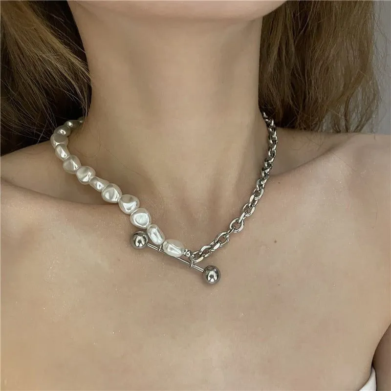 Necklace Charm Jewelry CJMOS33 Irregular Pearl Thick Chain Fashion