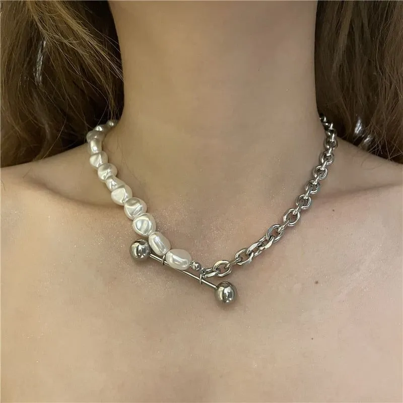 Necklace Charm Jewelry CJMOS33 Irregular Pearl Thick Chain Fashion