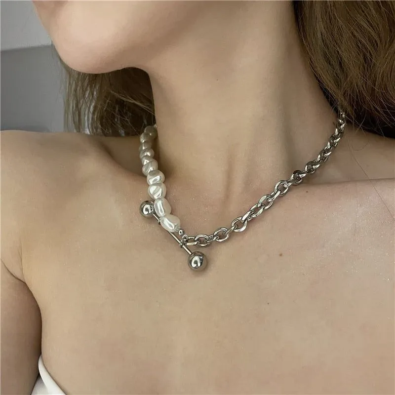 Necklace Charm Jewelry CJMOS33 Irregular Pearl Thick Chain Fashion