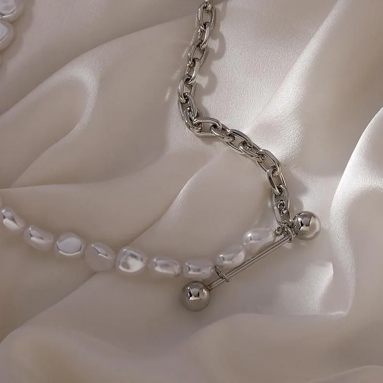 Necklace Charm Jewelry CJMOS33 Irregular Pearl Thick Chain Fashion