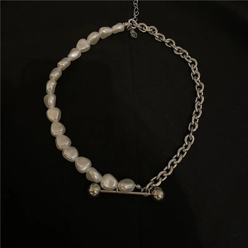 Necklace Charm Jewelry CJMOS33 Irregular Pearl Thick Chain Fashion