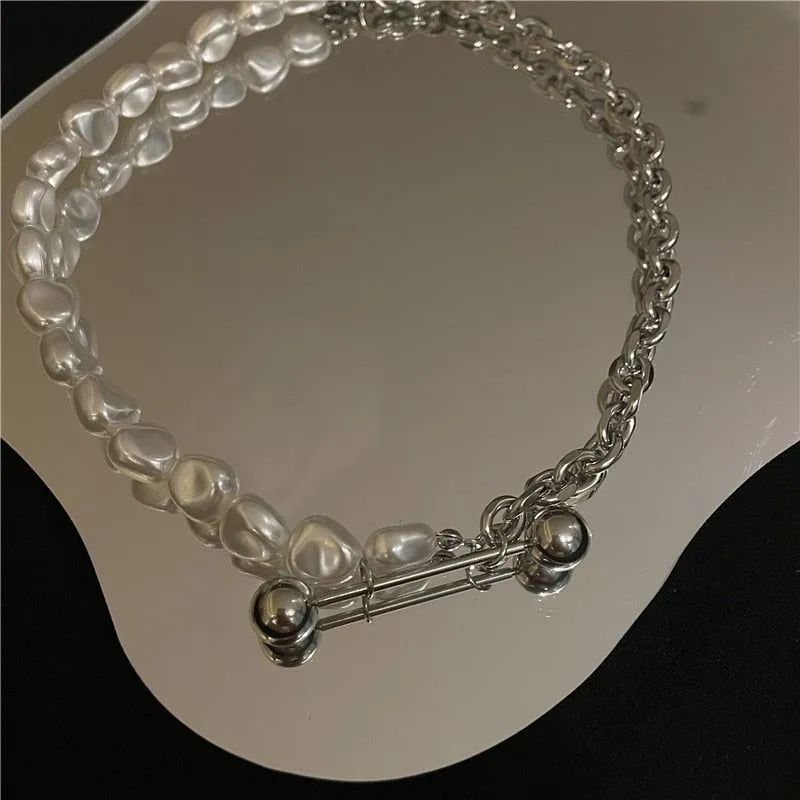 Necklace Charm Jewelry CJMOS33 Irregular Pearl Thick Chain Fashion