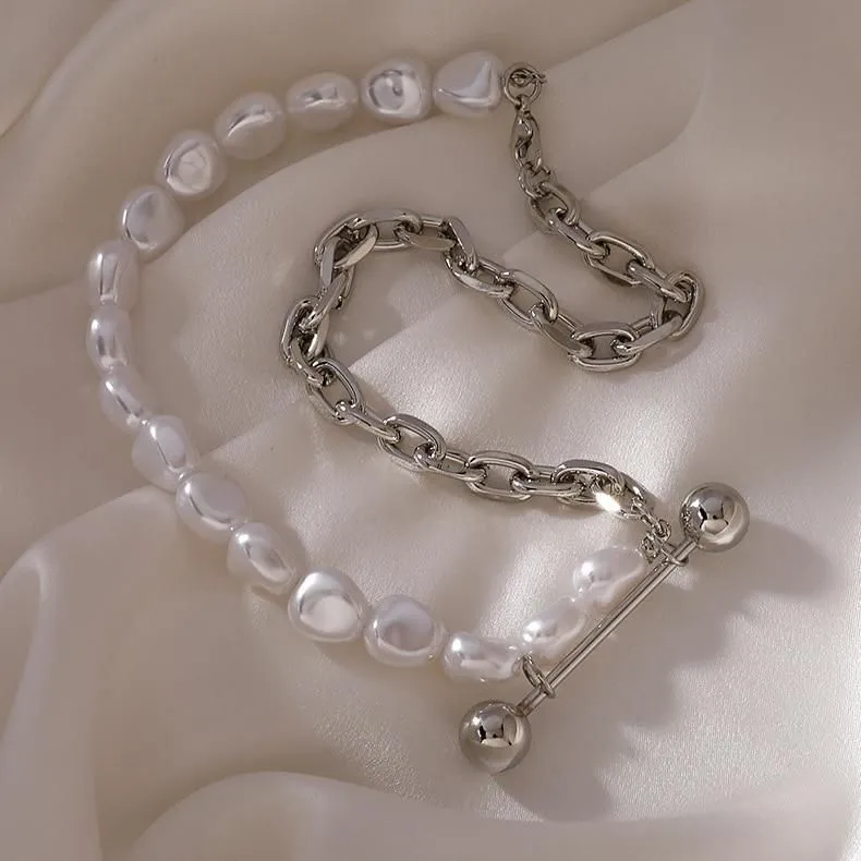 Necklace Charm Jewelry CJMOS33 Irregular Pearl Thick Chain Fashion