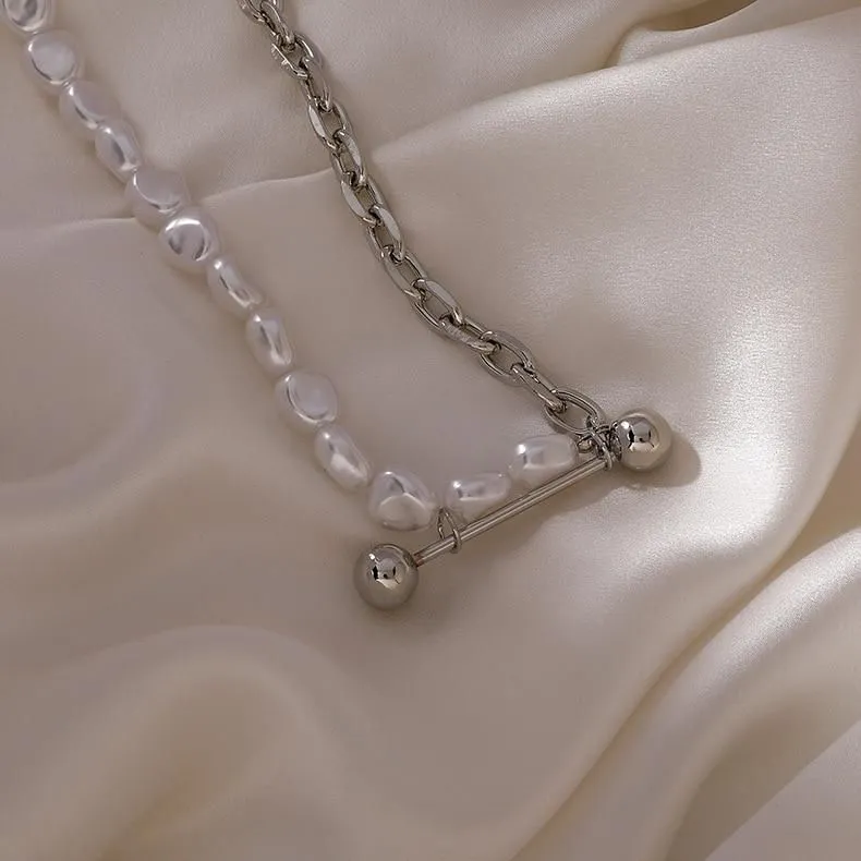 Necklace Charm Jewelry CJMOS33 Irregular Pearl Thick Chain Fashion
