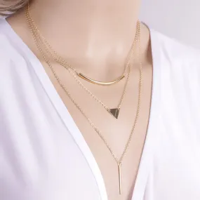 New Fashion Multi layer Geometric Designed Gold Silver Bar Stick Triangle Chain Choker Necklace Pendant