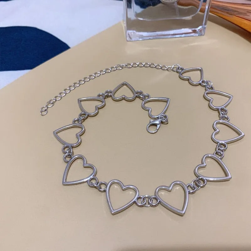 New Hollow Korean Sweet Love Heart Choker Necklace Statement Girlfriend Gift Cute Bicolor Necklace Jewelry Collier Femme
