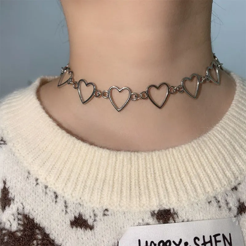 New Hollow Korean Sweet Love Heart Choker Necklace Statement Girlfriend Gift Cute Bicolor Necklace Jewelry Collier Femme