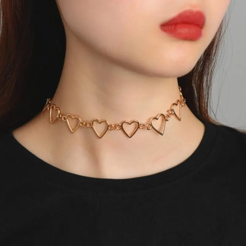 New Hollow Korean Sweet Love Heart Choker Necklace Statement Girlfriend Gift Cute Bicolor Necklace Jewelry Collier Femme