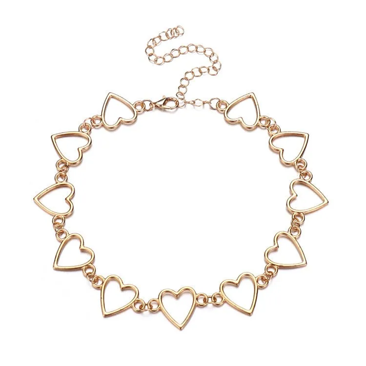 New Hollow Korean Sweet Love Heart Choker Necklace Statement Girlfriend Gift Cute Bicolor Necklace Jewelry Collier Femme