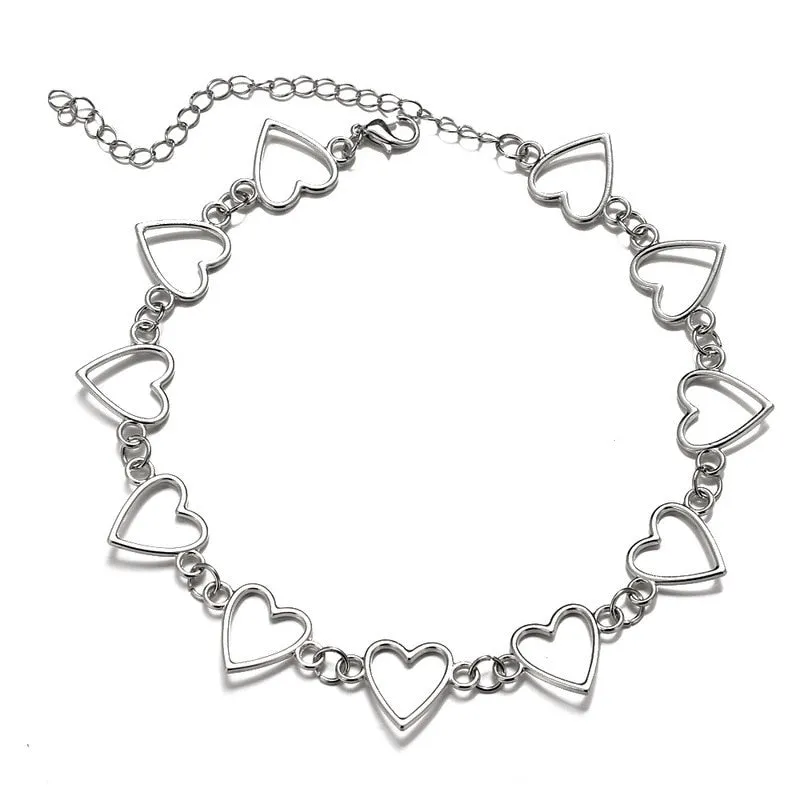 New Hollow Korean Sweet Love Heart Choker Necklace Statement Girlfriend Gift Cute Bicolor Necklace Jewelry Collier Femme