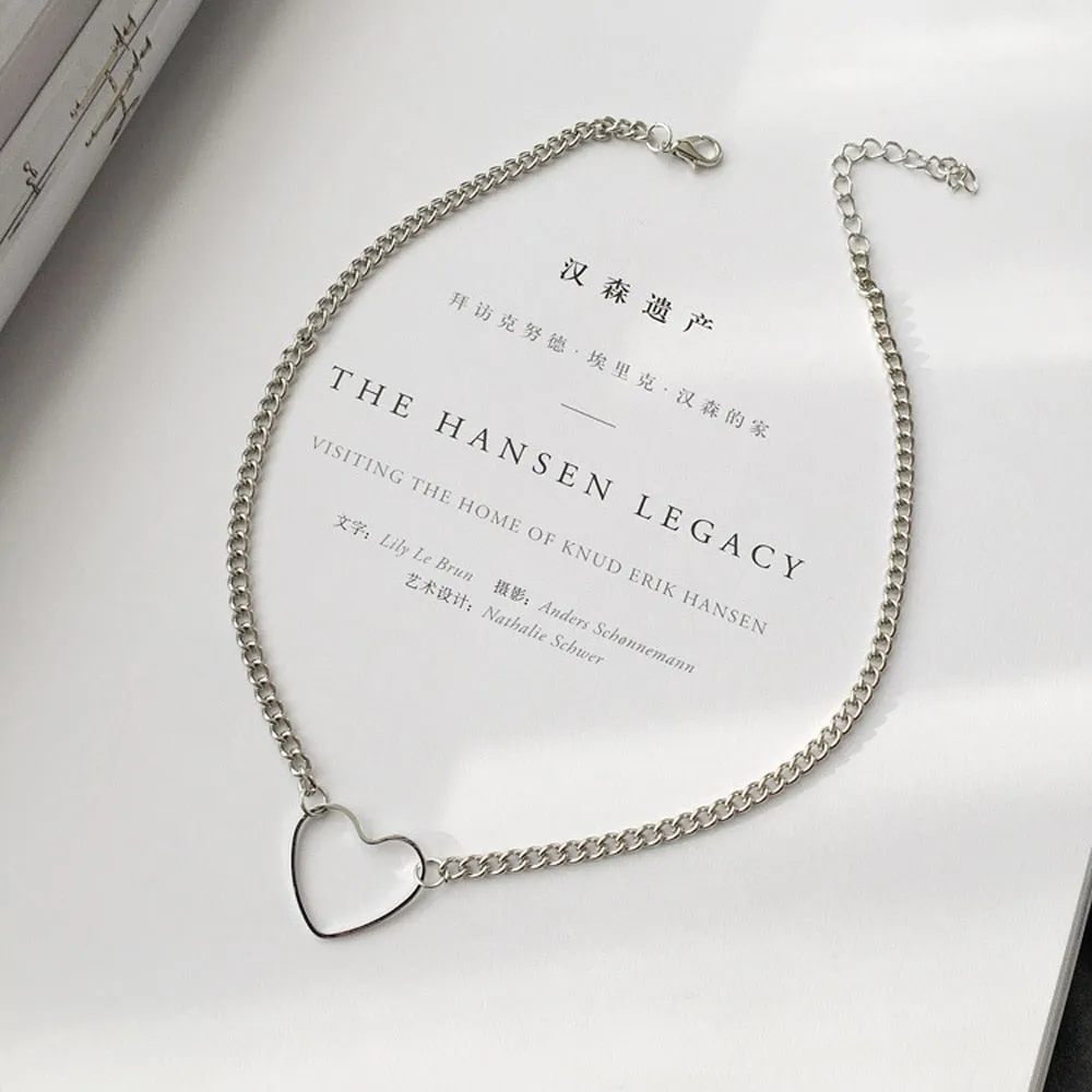 New Hollow Korean Sweet Love Heart Choker Necklace Statement Girlfriend Gift Cute Bicolor Necklace Jewelry Collier Femme