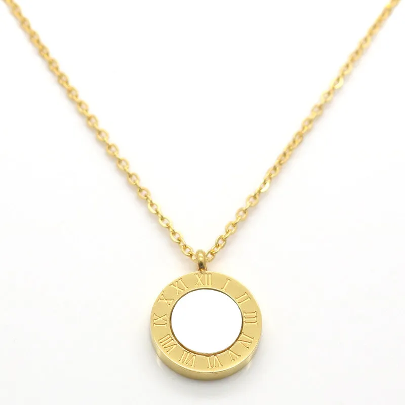 New Necklace Pendant Roman Letters two-sided Shell Pendant Necklace Woman Fashion Jewelry Design Stainless Steel Chain Rose Gold