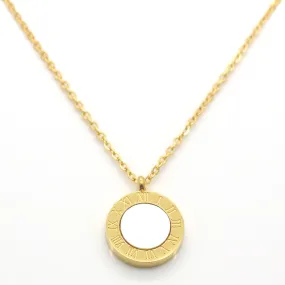 New Necklace Pendant Roman Letters two-sided Shell Pendant Necklace Woman Fashion Jewelry Design Stainless Steel Chain Rose Gold