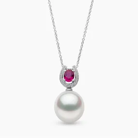 Ophelia 18K Gold South Sea Pearl Oval Ruby Diamond Drop Pendant