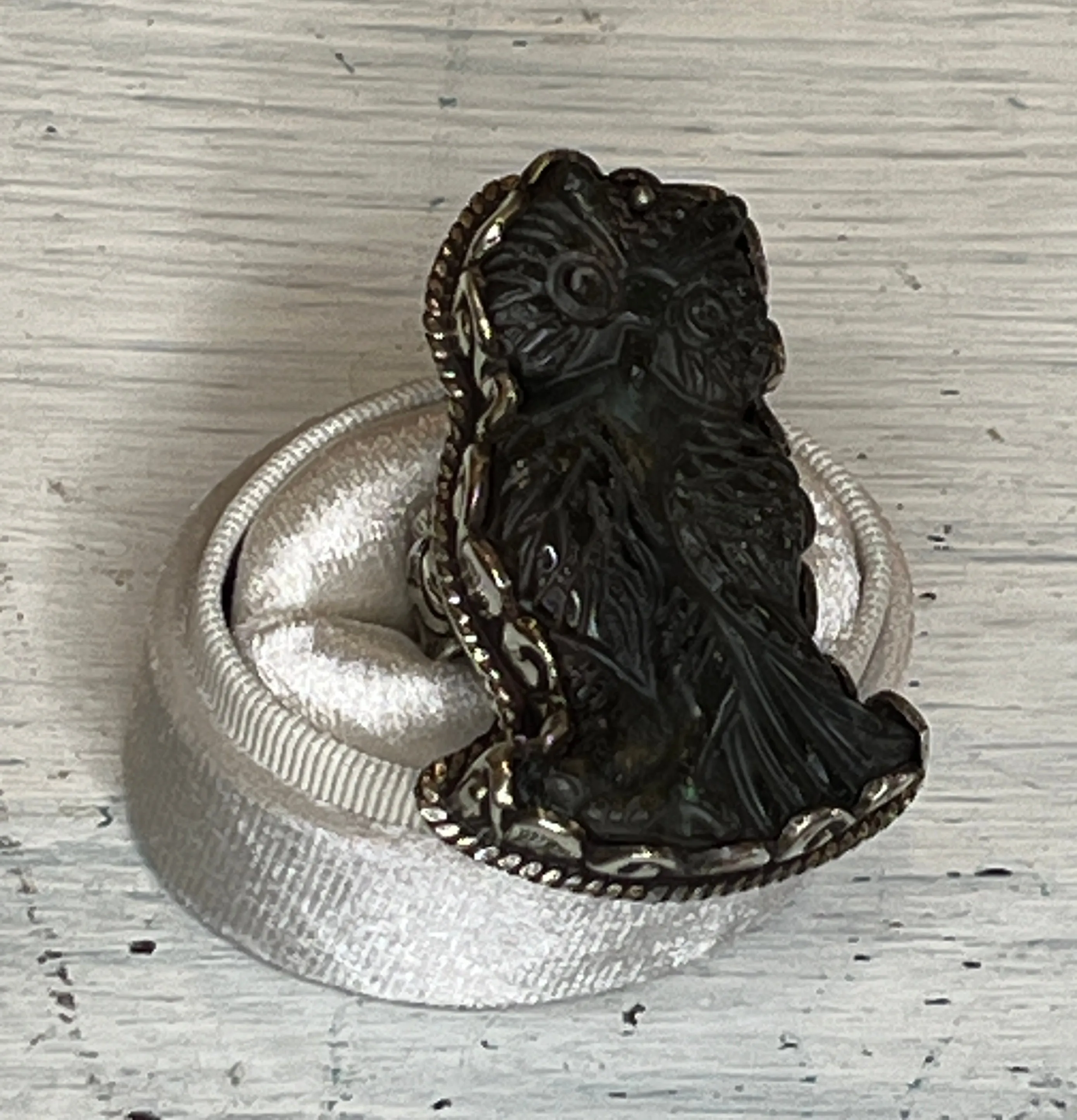 Owl Carved in Labradorite Adjustable Ornate Ring