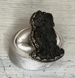 Owl Carved in Labradorite Adjustable Ornate Ring