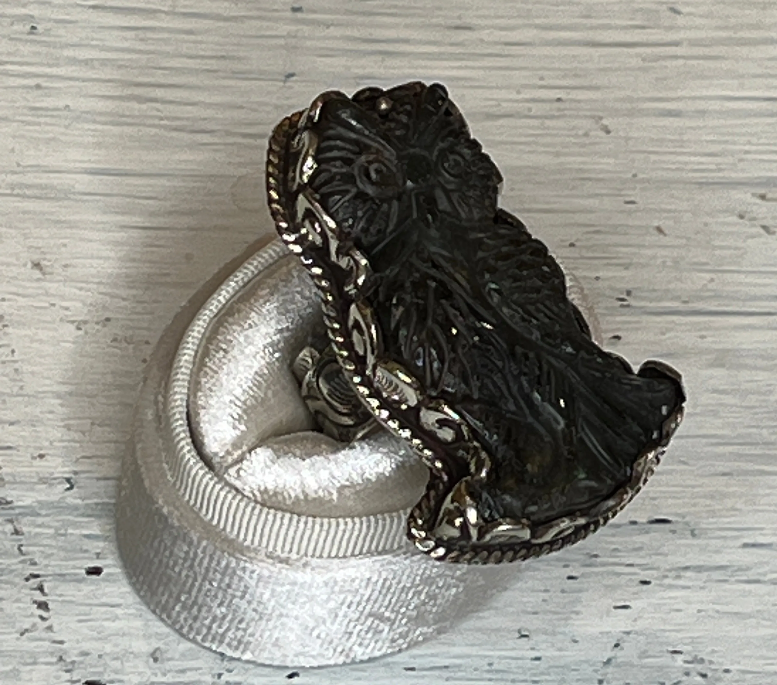 Owl Carved in Labradorite Adjustable Ornate Ring