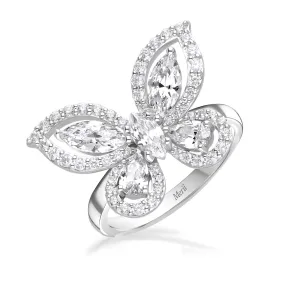 Papillon: Silver rhodium plated with Marquise-cut CZ glasswing butterfly statement ring