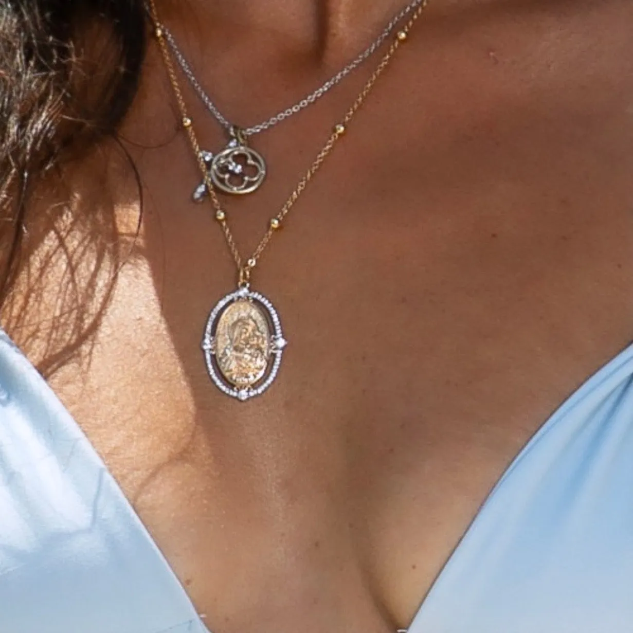 Pavé Halo Blessed Mother Necklace