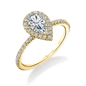 Pear Shaped Classic Halo Engagement Ring - Vivian 18k Gold Yellow