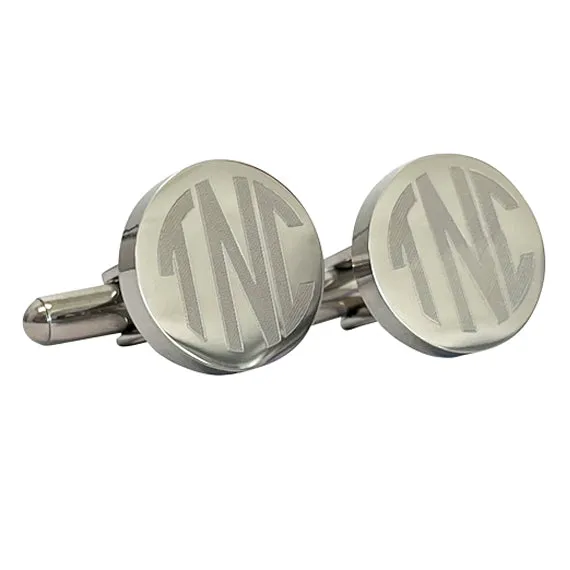 Personalised 2 Letter Monogram Round Silver Cufflinks