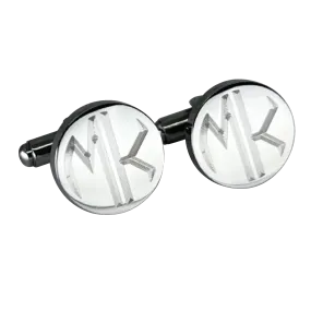 Personalised 2 Letter Monogram Round Silver Cufflinks