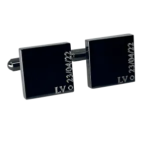 Personalised Engraved Full Name Square Gunmetal Cufflinks