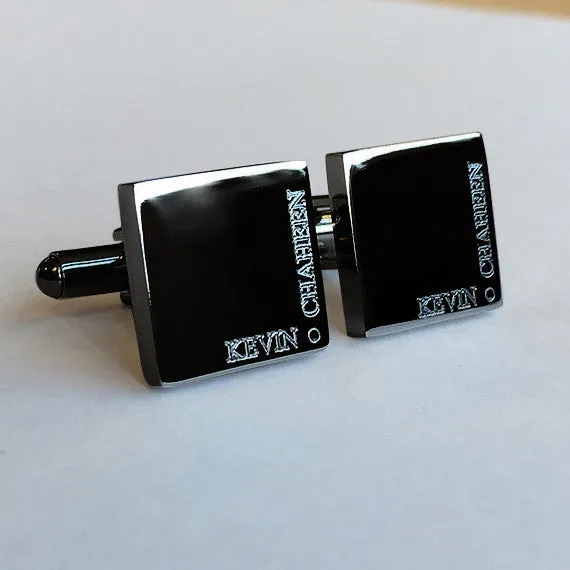 Personalised Engraved Full Name Square Gunmetal Cufflinks